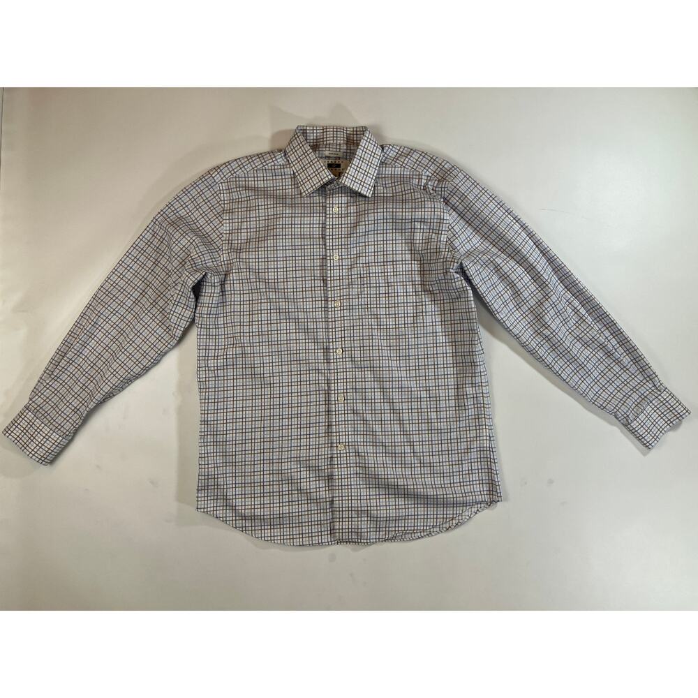 Joseph Abboud Men’s 16.5 34/35 Blue Brown Check Non-Iron Egyptian Cotton Shirt
